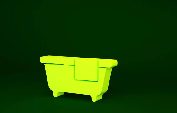 Sárga Fürdőkád Ikon Elszigetelt Zöld Alapon Minimalizmus Koncepció Illusztráció Render — Stock Fotó