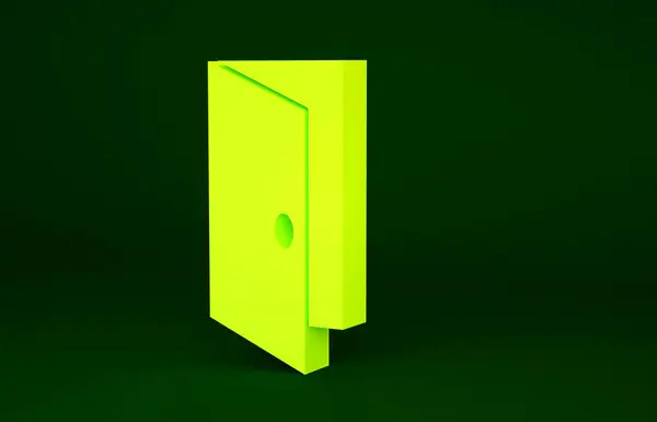 Κίτρινη Εικόνα Κλειστής Πόρτας Που Απομονώνεται Πράσινο Φόντο Μινιμαλιστική Έννοια — Φωτογραφία Αρχείου