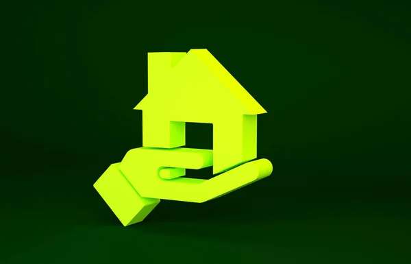 Icono Amarillo Del Agente Inmobiliario Aislado Sobre Fondo Verde Comprando — Foto de Stock