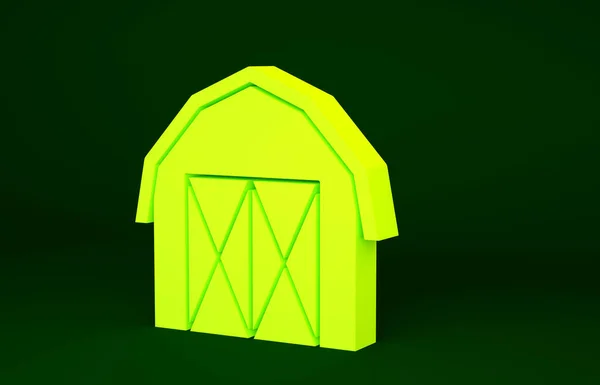 Ícone Casa Yellow Farm Isolado Fundo Verde Conceito Minimalismo Ilustração — Fotografia de Stock