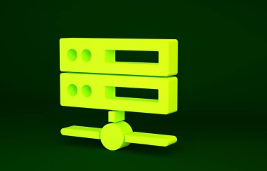 Sarı Sunucu, Data, Web sunucu simgesi yeşil arkaplanda izole edildi. Minimalizm kavramı. 3d illüstrasyon 3B canlandırma.