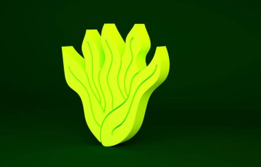 Yeşil arka planda izole edilmiş sarı yosun simgesi. Su altı deniz yosunu spirulinası, deniz yosunu bitkisi. Vejetaryen ve vejetaryen yemekleri. Minimalizm kavramı. 3d illüstrasyon 3B canlandırma.