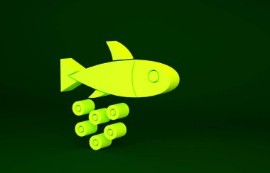 Yeşil arka planda izole edilmiş havyar ikonlu sarı balık. Minimalizm kavramı. 3d illüstrasyon 3B canlandırma.