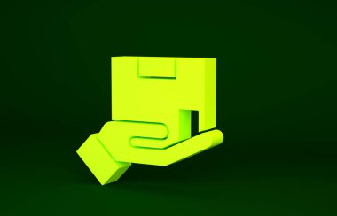 Sarı Teslimat sigorta ikonu yeşil arka planda izole edildi. Kalkanın ötesinde sigorta kutuları var. Minimalizm kavramı. 3d illüstrasyon 3B canlandırma.