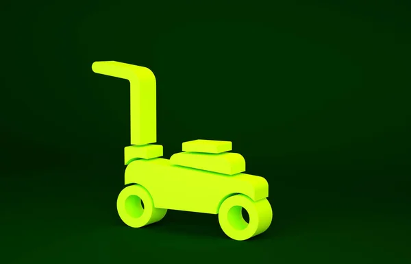 黄色割草机图标隔离在绿色背景上 割草机割草 最低纲领的概念 3D渲染3D插图 — 图库照片