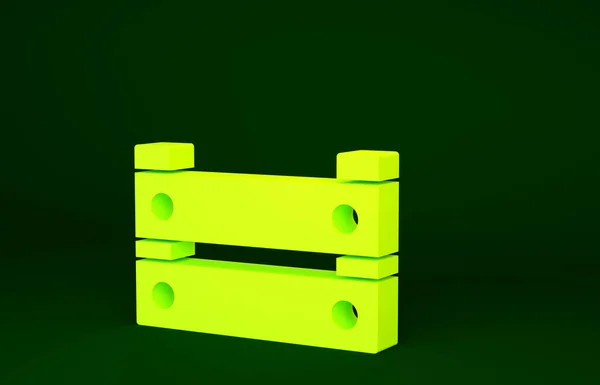 黄色木箱图标孤立在绿色背景上 杂货篮 仓库板条箱 装蔬菜 产品的空木箱 最低纲领的概念 3D渲染3D插图 — 图库照片