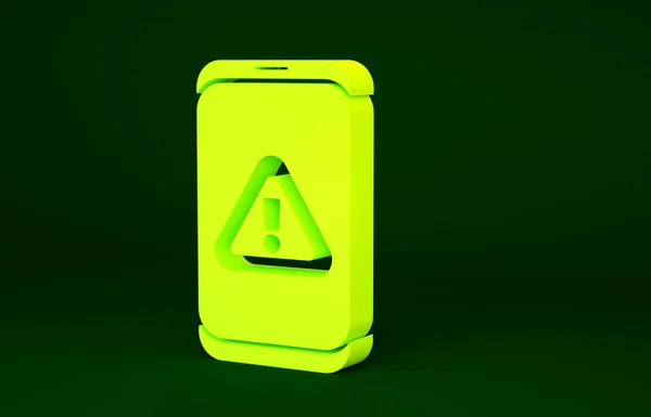 Gelbes Handy Mit Ausrufezeichen Symbol Auf Grünem Hintergrund Alarmmeldung Smartphone — Stockfoto