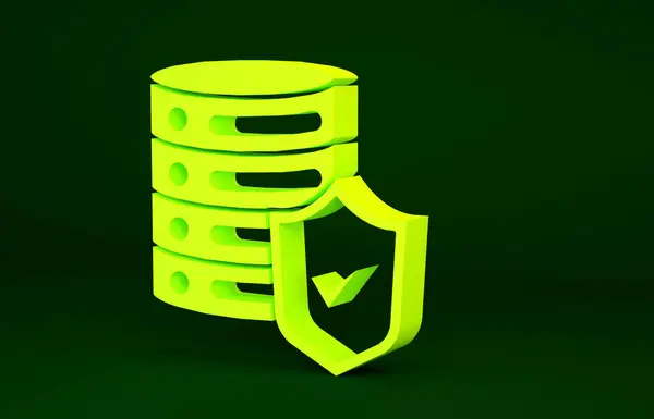 Žlutý Server Ikonou Štítu Izolovanou Zeleném Pozadí Ochrana Před Útoky — Stock fotografie