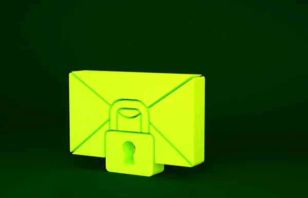 Yellow Mail Message Lock Password Icon Isolated Green Background Envelope — Stock Photo, Image