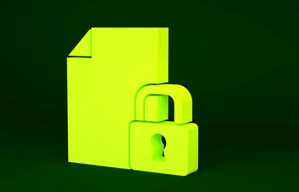 Yellow Document Lock Icon Isolated Green Background File Format Padlock — Stock Photo, Image