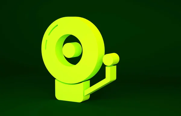 緑の背景に隔離された黄色のリングアラームベルアイコン アラーム記号 サービスベル ハンドベル記号 通知記号 最小限の概念 3Dイラスト3Dレンダリング — ストック写真