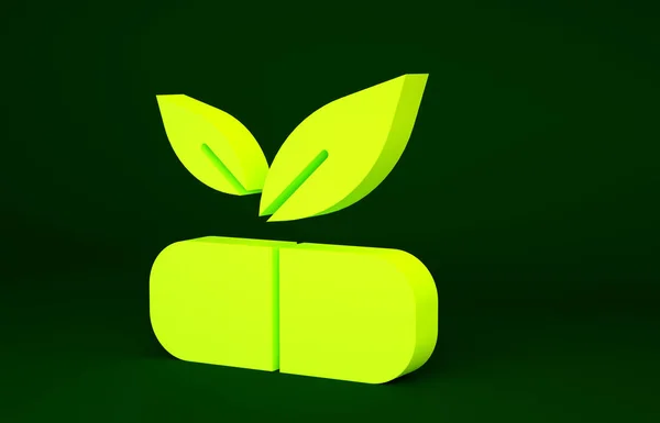 Gele Medische Pil Met Plant Pictogram Geïsoleerd Groene Achtergrond Kruidenpil — Stockfoto