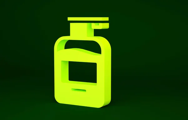 黄色瓶液体抗菌肥皂与配药图标分离的绿色背景 防腐剂消毒 护肤最低纲领的概念 3D渲染3D插图 — 图库照片