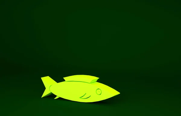 Gelbes Fisch Symbol Isoliert Auf Grünem Hintergrund Minimalismus Konzept Illustration — Stockfoto