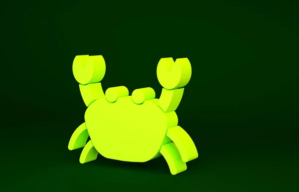 黄色螃蟹图标孤立在绿色背景上 最低纲领的概念 3D渲染3D插图 — 图库照片