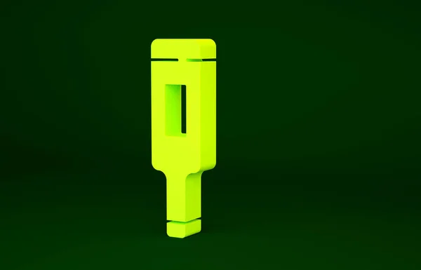 緑色の背景に隔離された医療検査アイコンのための黄色の医療温度計 最小限の概念 3Dイラスト3Dレンダリング — ストック写真