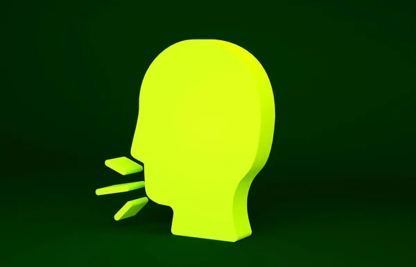 Żółty Człowiek Kaszle Ikoną Izolowaną Zielonym Tle Zakażenie Wirusowe Grypa — Zdjęcie stockowe