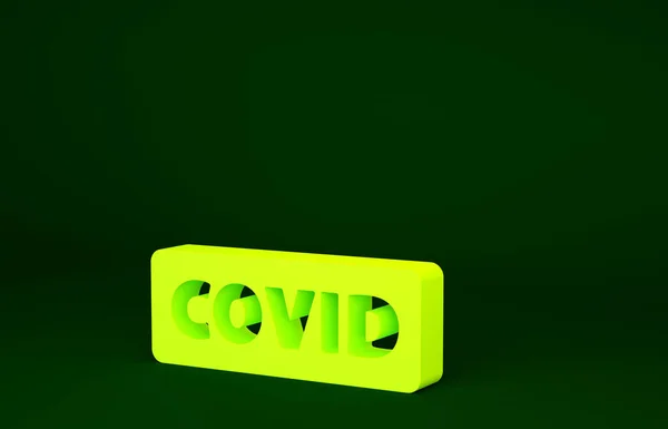緑色の背景に単離された黄色のコロナウイルスCovid 19アイコン 細菌や細菌 細胞癌 微生物 最小限の概念 3Dイラスト3Dレンダリング — ストック写真