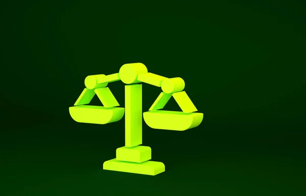 Жовті Шкали Правосуддя Ізольовані Зеленому Тлі Правовий Символ Суду Знак — стокове фото
