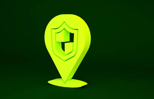 Yellow Location Shield Icon Isolated Green Background Insurance Concept Guard — Stock Photo, Image