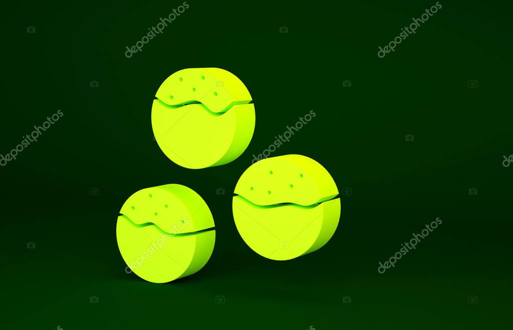 Yellow Takoyaki icon isolated on green background. Japanese street food. Minimalism concept. 3d illustration 3D render.