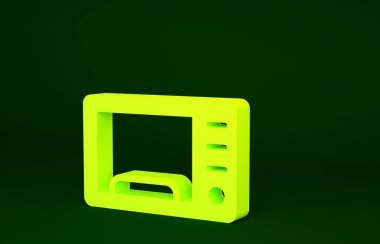 Yeşil arka planda sarı mikrodalga fırın ikonu izole edildi. Ev aletleri simgesi. Minimalizm kavramı. 3d illüstrasyon 3B canlandırma.