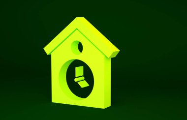 Sarı Retro duvar izleme simgesi yeşil arkaplanda izole edildi. Guguklu saat işareti. Antika sarkaçlı saat. Minimalizm kavramı. 3d illüstrasyon 3B canlandırma.