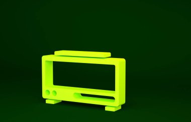 Yeşil arkaplanda sarı dijital alarm simgesi izole edildi. Elektronik çalar saat. Zaman simgesi. Minimalizm kavramı. 3d illüstrasyon 3B canlandırma.