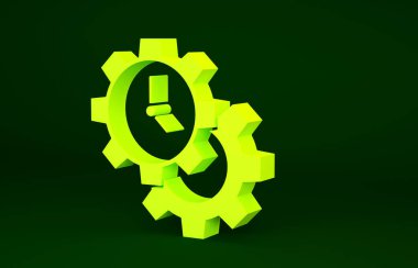 Sarı Zaman Yönetimi simgesi yeşil arkaplanda izole edildi. Saat ve vites tabelası. Üretkenlik sembolü. Minimalizm kavramı. 3d illüstrasyon 3B canlandırma.