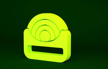 Yeşil arkaplanda sarı diş ipi simgesi izole edildi. Minimalizm kavramı. 3d illüstrasyon 3B canlandırma.