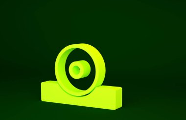 Sarı Otolaryngological baş yansıtıcı ikonu yeşil arkaplanda izole edildi. Hastaların kulak, boğaz ve burun muayenesi için ekipman. Minimalizm kavramı. 3d illüstrasyon 3B canlandırma.