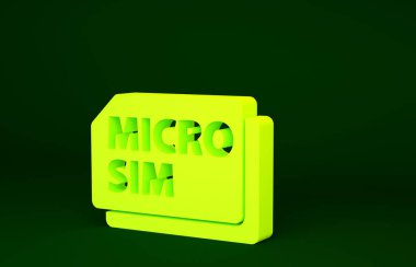 Sarı Sim Kart simgesi yeşil arkaplanda izole edildi. Mobil ve kablosuz iletişim teknolojileri. Ağ çipi elektronik bağlantısı. Minimalizm kavramı. 3d illüstrasyon 3B canlandırma.