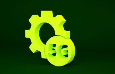 Sarı ayar 5G yeni kablosuz internet kablosuz bağlantı simgesi yeşil arkaplanda izole edildi. Küresel ağ yüksek hızlı bağlantı veri oranı teknolojisi. Minimalizm kavramı. 3d illüstrasyon 3B canlandırma.