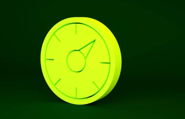 Yeşil zemin üzerinde 5G simgesi olan sarı dijital hız ölçer kavramı. Küresel ağ yüksek hızlı bağlantı veri oranı teknolojisi. Minimalizm kavramı. 3d illüstrasyon 3B canlandırma.