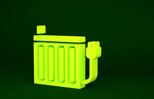 Yellow Heating radiator icon isolated on green background. Minimalism concept. 3d illustration 3D render.