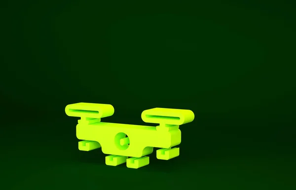 黄色的无人机飞行图标在绿色背景上被隔离 带视频和照相相机符号的四合彩机 最低纲领的概念 3D渲染3D插图 — 图库照片