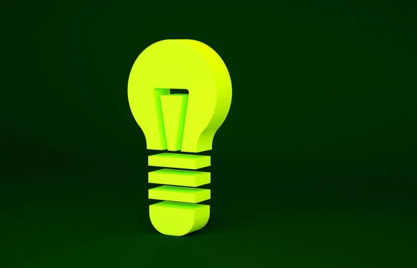 Lâmpada Luz Amarela Com Conceito Ícone Ideia Isolado Fundo Verde — Fotografia de Stock