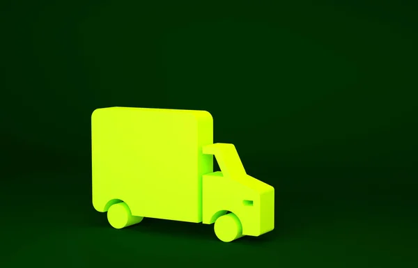 Geel Levering Vrachtwagen Voertuig Pictogram Geïsoleerd Groene Achtergrond Minimalisme Concept — Stockfoto