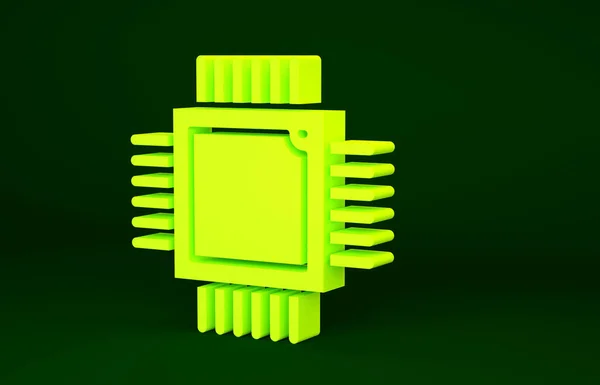 Yellow Computer Processor Microcircuits Cpu Icon Isolated Green Background Chip — Stock Photo, Image