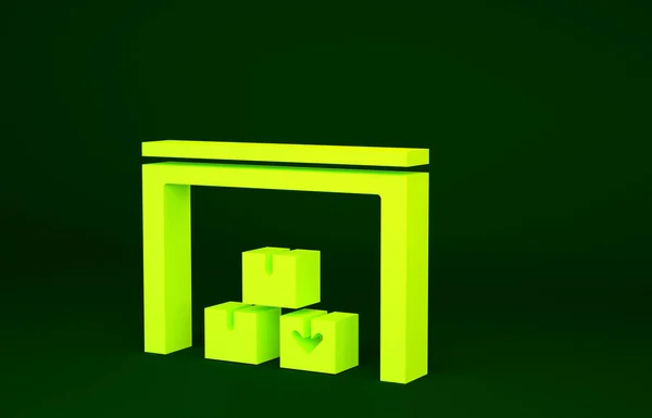 黄色仓库图标隔离在绿色背景 最低纲领的概念 3D渲染3D插图 — 图库照片