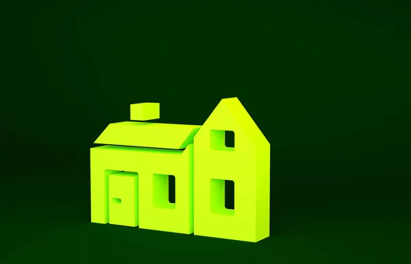 Ícone Casa Amarela Isolado Fundo Verde Símbolo Conceito Minimalismo Ilustração — Fotografia de Stock