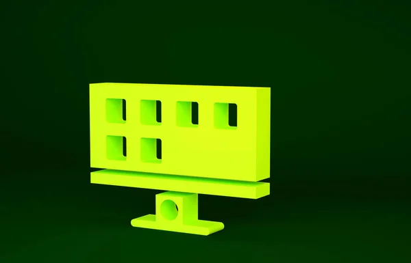 黄色智能电视图标孤立在绿色背景 电视信号 最低纲领的概念 3D渲染3D插图 — 图库照片