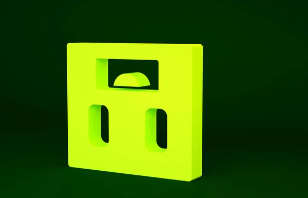 黄色のバスルームスケールアイコンは緑色の背景に隔離されます 重量測定装置 体重計フィットネススポーツのコンセプト 最小限の概念 3Dイラスト3Dレンダリング — ストック写真