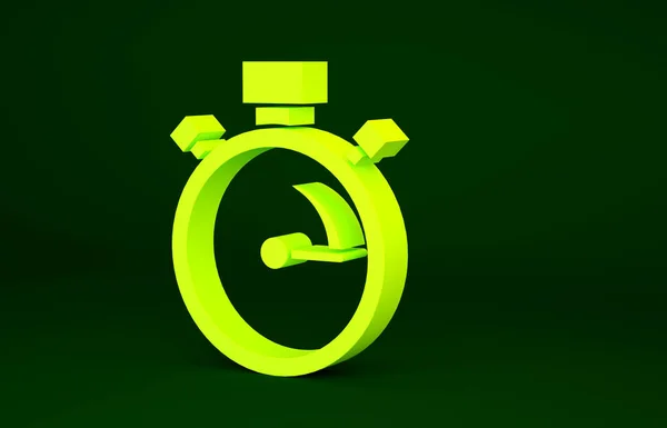 Yellow Stopwatch Icon Isolated Green Background Time Timer Sign Chronometer — Stock Photo, Image