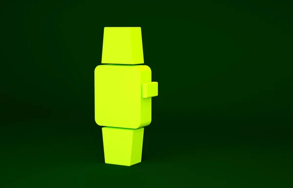 Κίτρινη Εικόνα Smartwatch Απομονωμένη Πράσινο Φόντο Μινιμαλιστική Έννοια Απεικόνιση Καθιστούν — Φωτογραφία Αρχείου