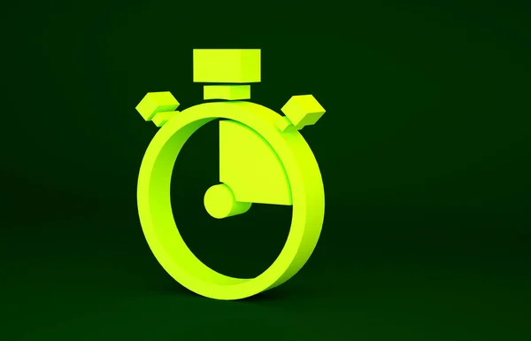 Yellow Stopwatch Icon Isolated Green Background Time Timer Sign Chronometer — Stock Photo, Image