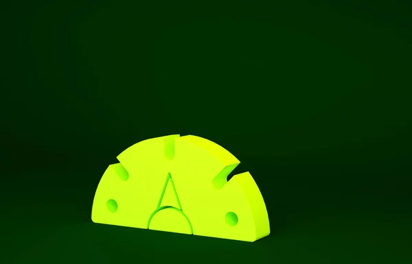 Żółta Ikona Prędkościomierza Odizolowana Zielonym Tle Koncepcja Minimalizmu Ilustracja Renderowania — Zdjęcie stockowe