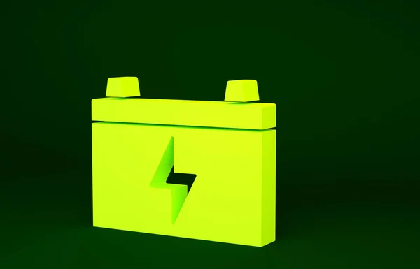 Yellow Car Battery Icon Isolated Green Background Accumulator Battery Energy — Stock Photo, Image