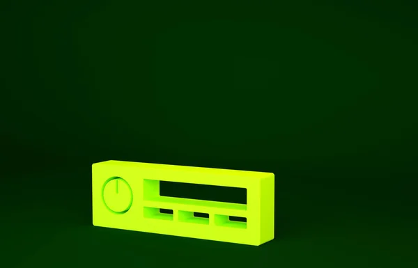 Yellow Car Audio icon isolated on green background. Fm radio car audio icon. Minimalism concept. 3d illustration 3D render.