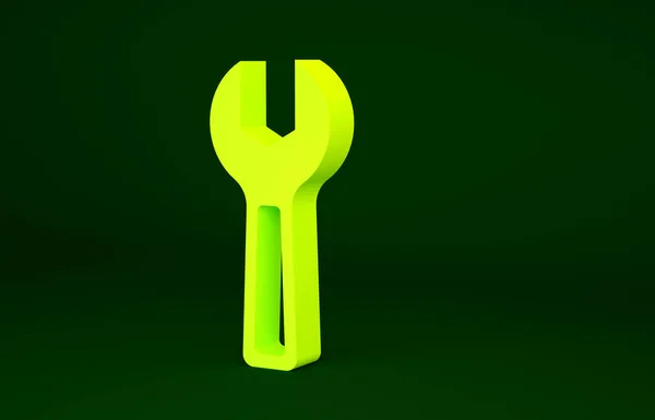 緑の背景に隔離された黄色のレンチスパナアイコン 最小限の概念 3Dイラスト3Dレンダリング — ストック写真